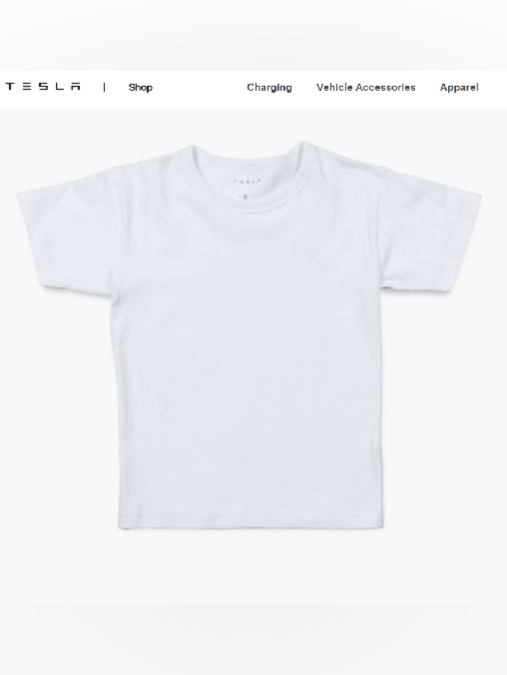 Tesla Official Kids 3D T Logo Tee, White, Size 12 *NEW*